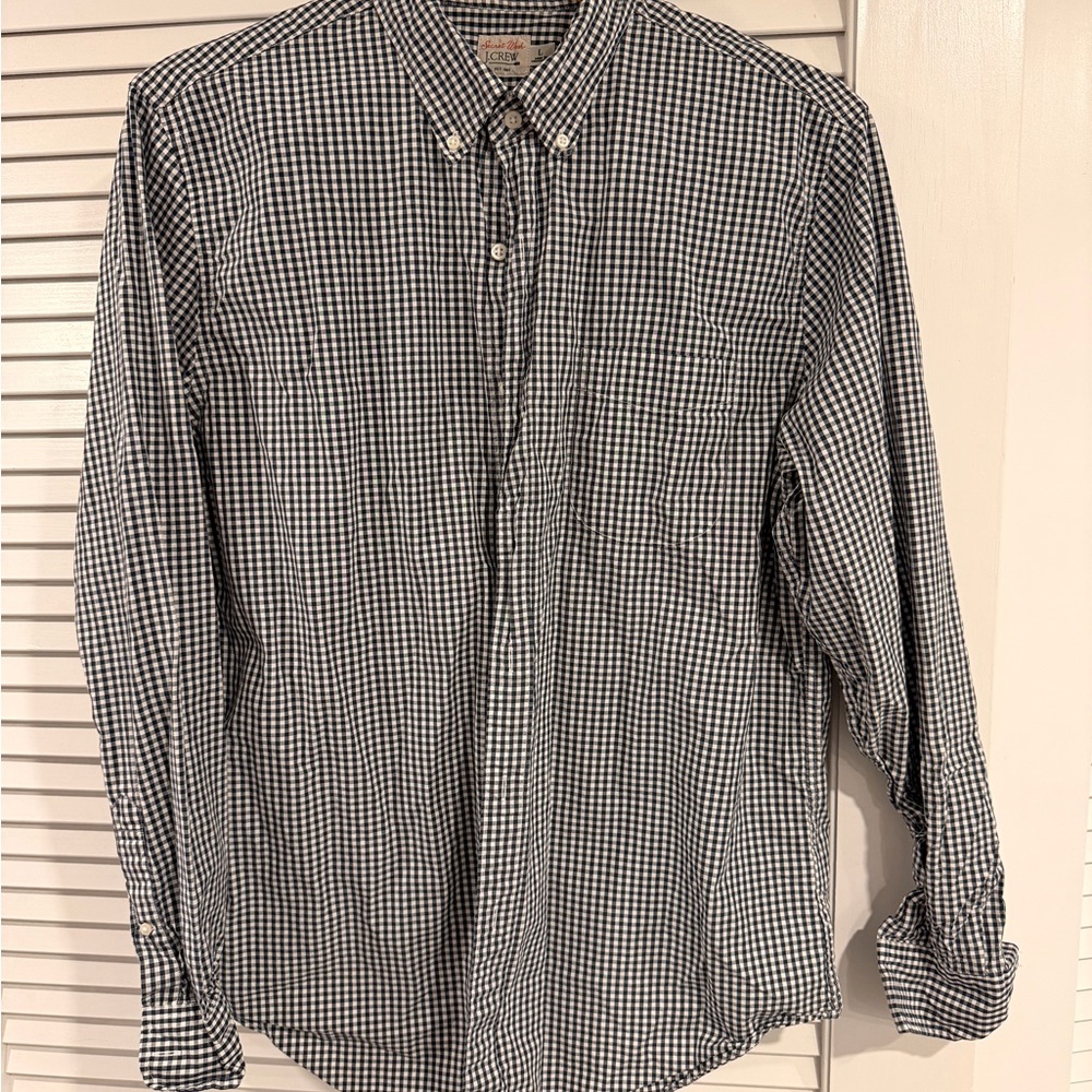 J. Crew Navy Blue and White Gingham Shirt
